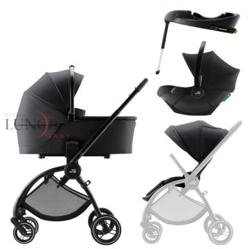   BrITAX RöMER Rio Style 2in1 Essential babakocsi bundle szett (Rio babakocsi + mózeskosár) ajándék Baby-Safe Core hordozó + bázis Carbon Black