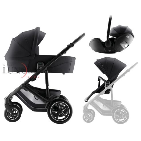 BRITAX RöMER Smile 5Z Comfort Style babakocsi bundle szett (Smile 5Z babakocsi + mózeskosár + Baby-Safe Pro) Carbon Black