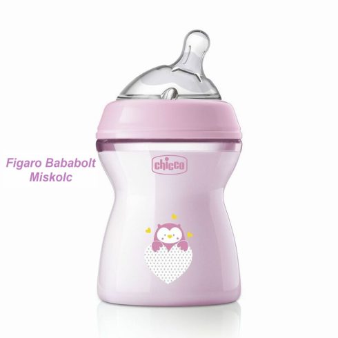 Chicco Natural Feeling cumisüveg közepes folyású ferde cumival - 250 ml "rózsaszín"