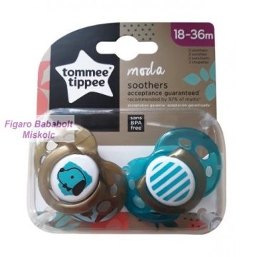   Tommee Tippee Moda játszócumi 18-36 hó 2db -csokornyakkendős kutyus / csíkos türkiz