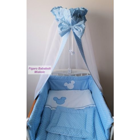 4 részes bébi ágynemű garnitúra muszlin függönnyel "Kék Peti"
