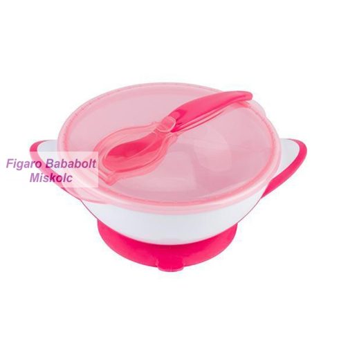 BabyOno tányér, tapadó aljú fedeles, kanállal "rózsaszín" 1063/03