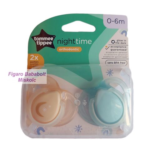 Tommee Tippee night time játszócumi 0-6 hó 2db pasztell "türkiz-barack""