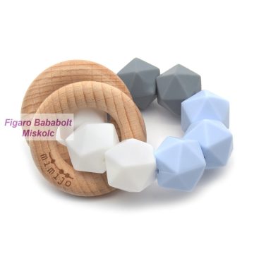   Mimijo rágóka és csörgő 2 bükkfa gyűrűs szilikon "Bruno"