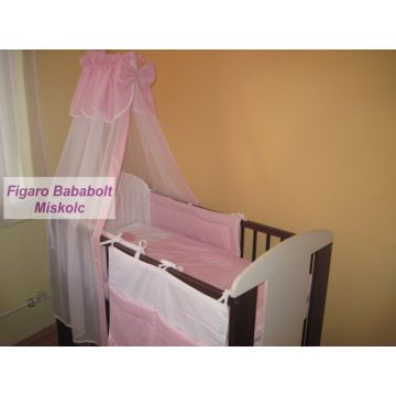   4 részes bébi ágynemű garnitúra muszlin függönnyel "Rózsa madeira-dupla szív"
