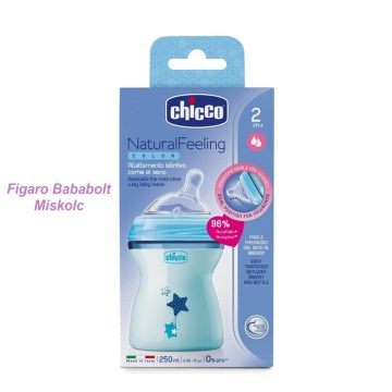   Chicco Natural Feeling cumisüveg közepes folyású ferde cumival - 250 ml "kék"