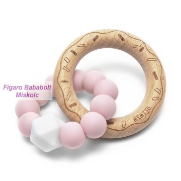 Mimijo rágóka 1 bükkfa gyűrűs szilikon "pink"