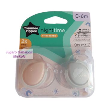   Tommee Tippee night time játszócumi 0-6 hó 2db pasztell "púder-szürke"