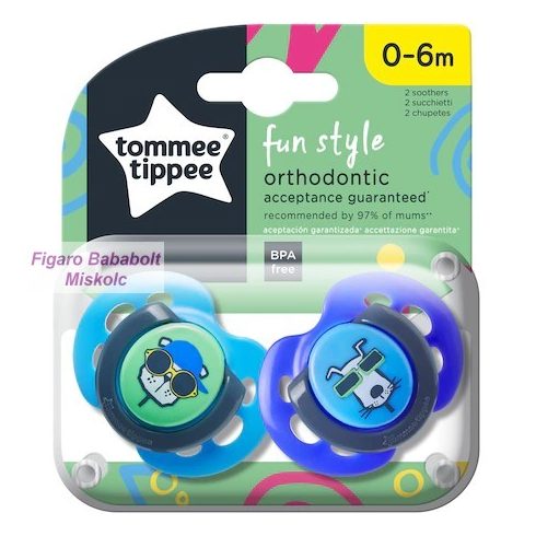 Tommee Tippee Fun Style játszócumi 0-6 hó 2db "cica-kutya"