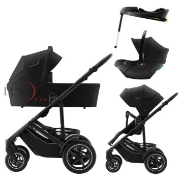   BRITAX RöMER Smile 5Z Style babakocsi bundle szett (Smile 5Z babakocsi + mózeskosár + Baby-Safe Core + Core Base) Carbon Black