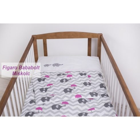 3 részes ágynemű szett "Esernyős elefánt rózsaszín"