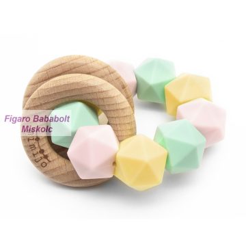   Mimijo rágóka és csörgő 2 bükkfa gyűrűs szilikon "Linda"