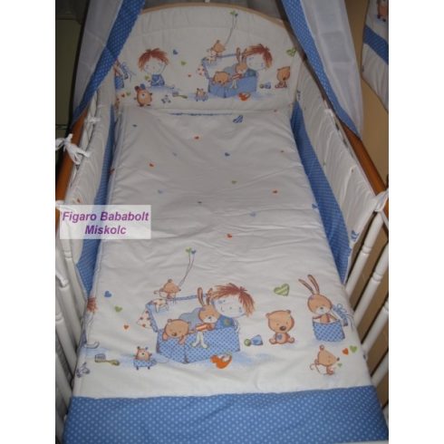 4 részes bébi ágynemű garnitúra muszlin függönnyel "Pöttyös Peti"
