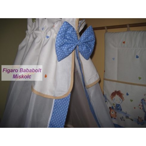 4 részes bébi ágynemű garnitúra muszlin függönnyel "Pöttyös Peti"