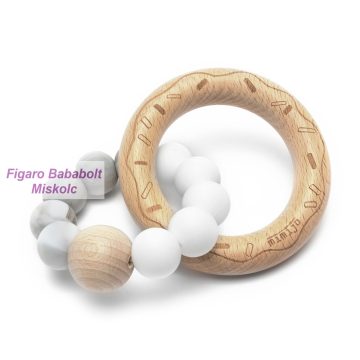   Mimijo rágóka 1 bükkfa gyűrűs szilikon "fehér-szürke"