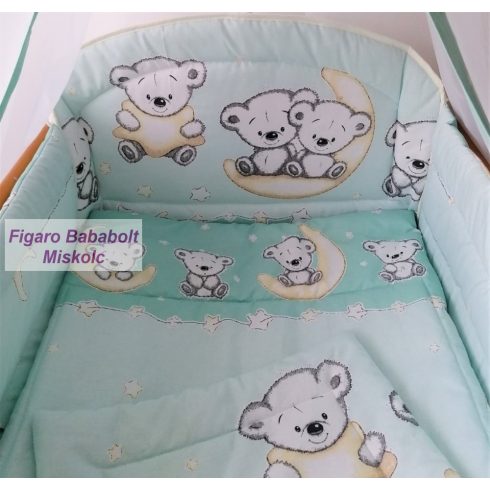 3 részes ágynemű szett "Holdas maci-menta"