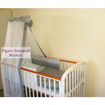   4 részes bébi ágynemű garnitúra muszlin függönnyel "Szürke csillagfüzér"