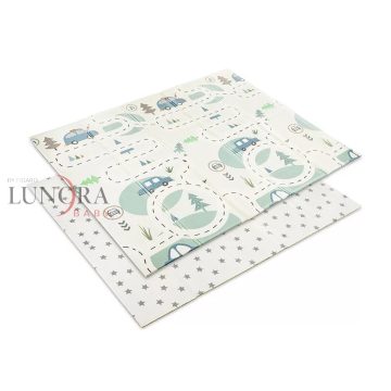   Összehajtható 2 oldalas thermo játszószőnyeg 180x200cm - Blue Funny city & stars