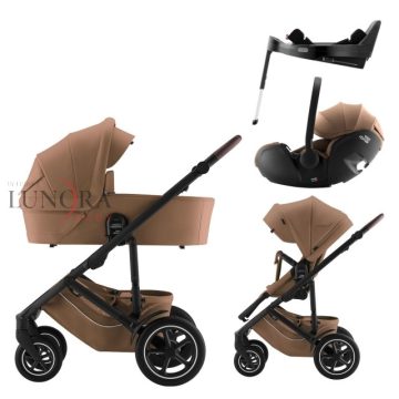   BRITAX RöMER Smile 5Z Comfort Plus Lux babakocsi bundle szett (Smile 5Z babakocsi + mózeskosár + Baby-Safe Pro + Vario Base 5Z) Warm Caramel