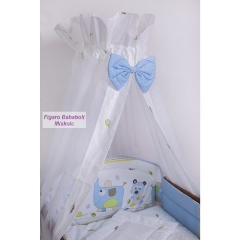 4 részes bébi ágynemű garnitúra muszlin függönnyel "Simi Eli kék"