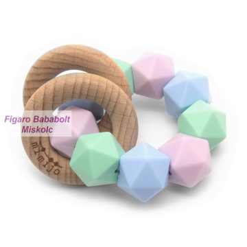   Mimijo rágóka és csörgő 2 bükkfa gyűrűs szilikon "Penelope"