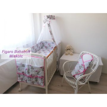   4 részes bébi ágynemű garnitúra muszlin függönnyel "Pink Girl"