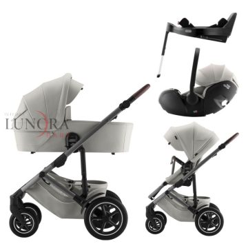   BRITAX RöMER Smile 5Z Comfort Plus Lux babakocsi bundle szett (Smile 5Z babakocsi + mózeskosár + Baby-Safe Pro + Vario Base 5Z) Linen Grey