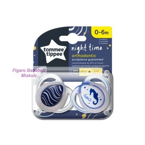 Tommee Tippee Night Time játszócumi 0-6 hó 2db " csikóhal"